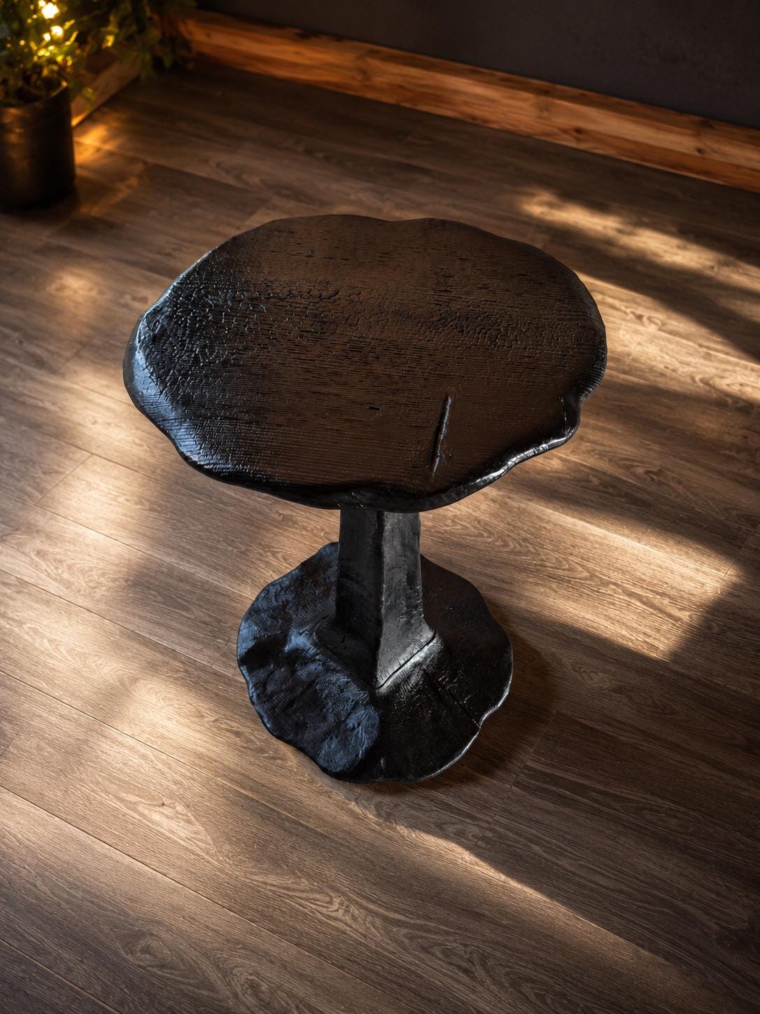 Charred Pedestool Side Table